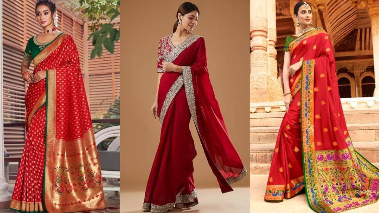 Red Saree Collection : नई - नवेली दुल्हनों पर खूब जचेंगी ये रेशमी लाल साड़ियां, देखें डिजाइन